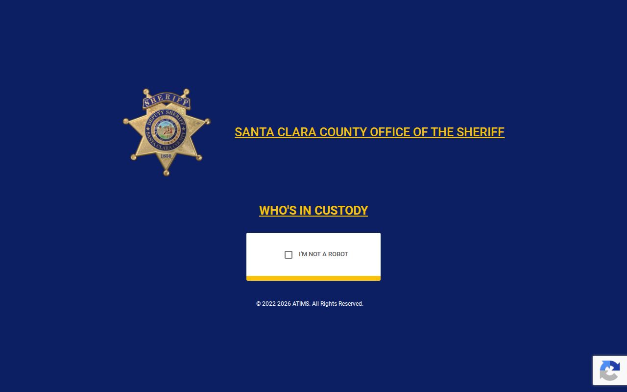 Santa Clara County Who's in Jail current custody search form