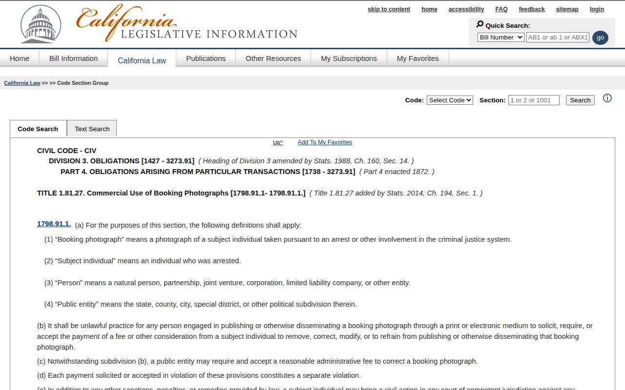 California booking photograph payment law for Santa Clara County mugshot records